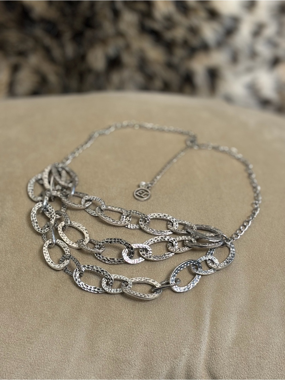 Erica Lyons Silver Textured Multi-Row Link Necklace #1143